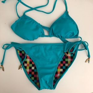 Turquoise blue Roxy string bikini set